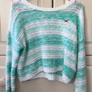 Cropped aqua green/white hollister sweater